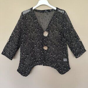 Artsy Cardigan Top Sheer Mesh Lagenlook Boho Women L Open Knit Baggy Fairy Grung